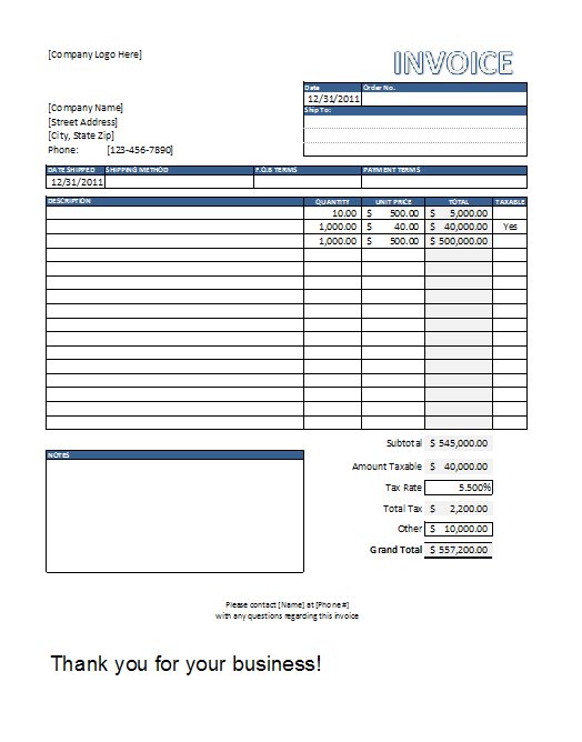 sale form and invoice