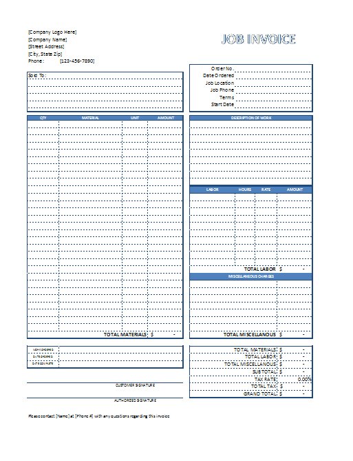 Sample Construction Invoice