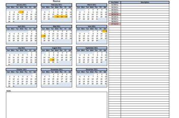 calendar with key dates