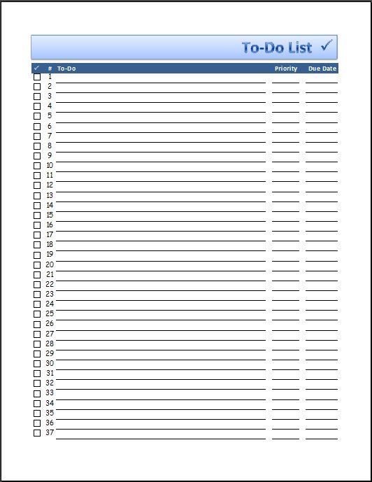 Free Excel To Do List Template Download