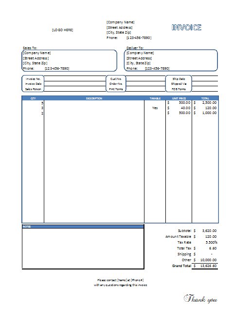 Excel Sales Invoice Template Free Download