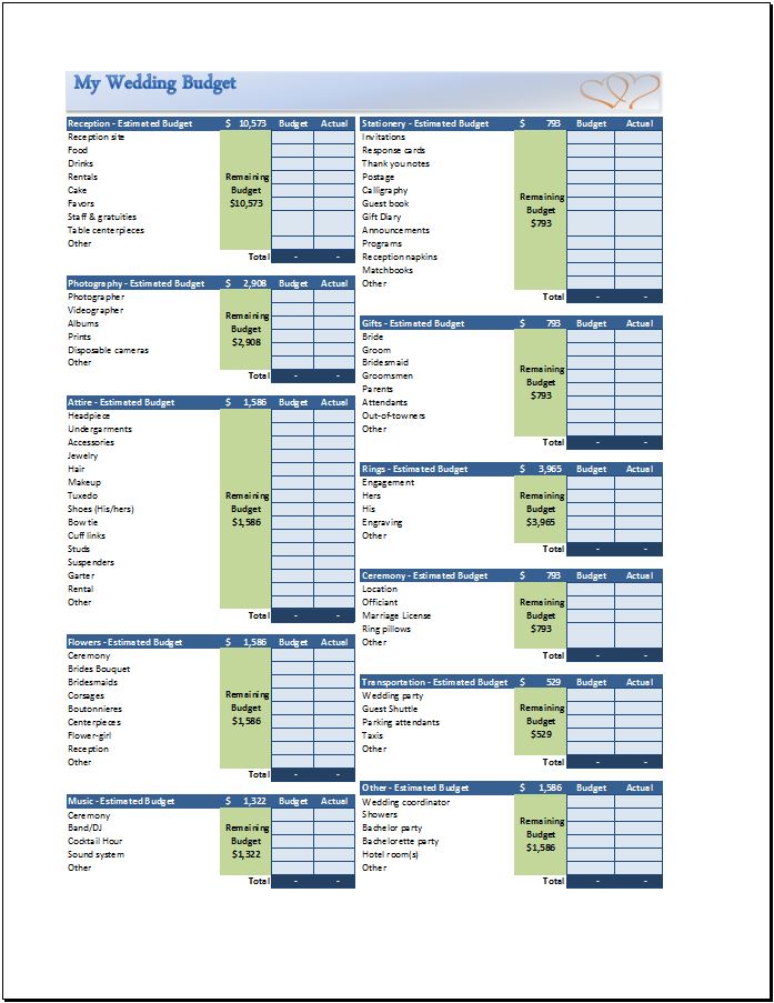 Save Money Wedding Budget Template