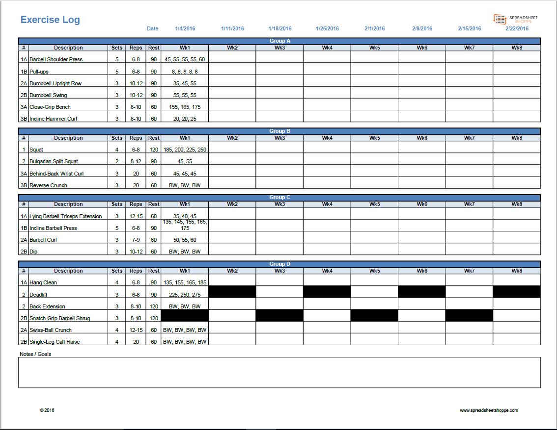 Workout Log Template