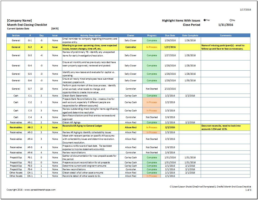 Month-end Closing Procedure and Checklist