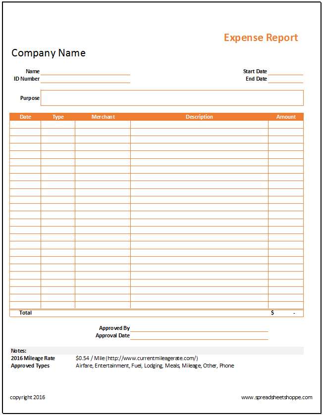 Simple Expense Report Template Https www spreadsheetshoppe 