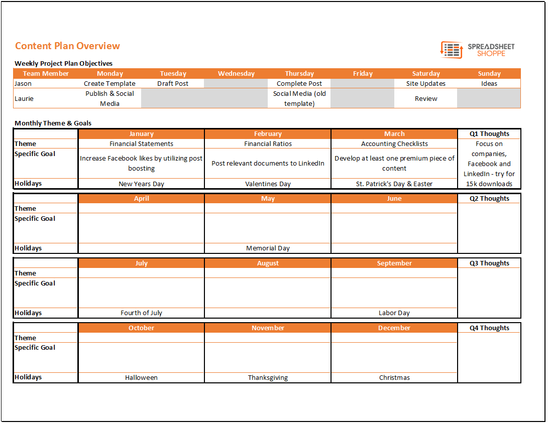 Content Calendar and Plan Template