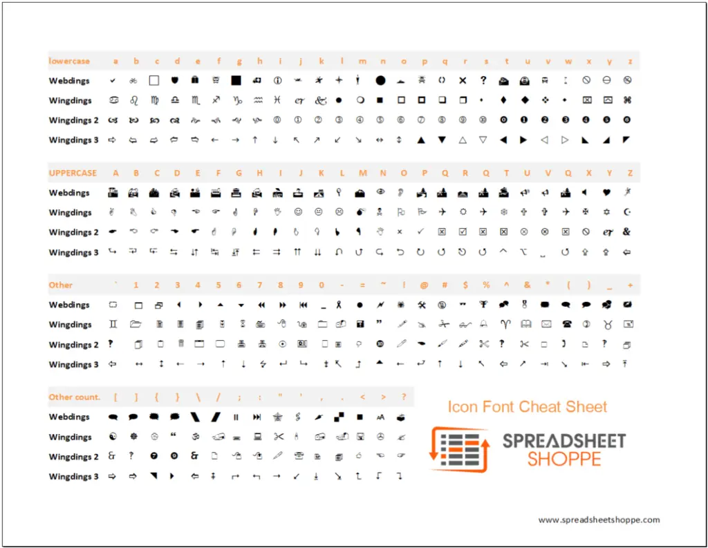 Icon Font Cheat Sheet - Excel