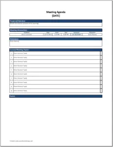 Simple Agenda Excel Template